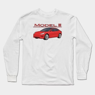 The Model 3 Car electric vehicle red Long Sleeve T-Shirt